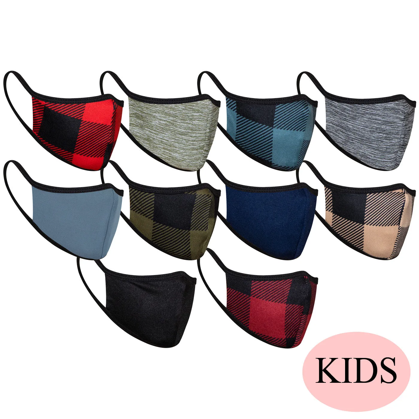 10-Pack Kids Space Dye and Plaid Double Layer Masks