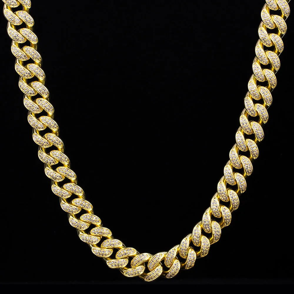 12mm Iced Out Cuban Link Necklace in 14K Gold KRKC