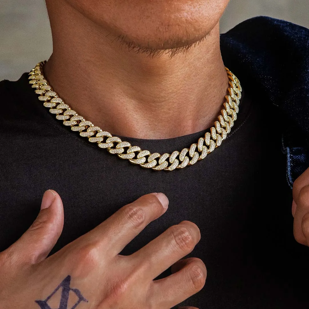 12mm Iced Out Cuban Link Necklace in 14K Gold KRKC