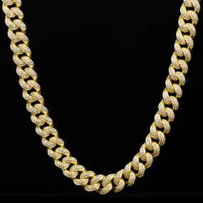 12mm Iced Out Cuban Link Necklace in 14K Gold KRKC