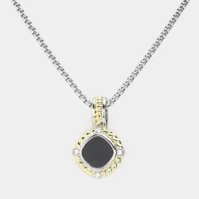 14K Gold Plated Two Tone Black Onyx Pendant Necklace for Women