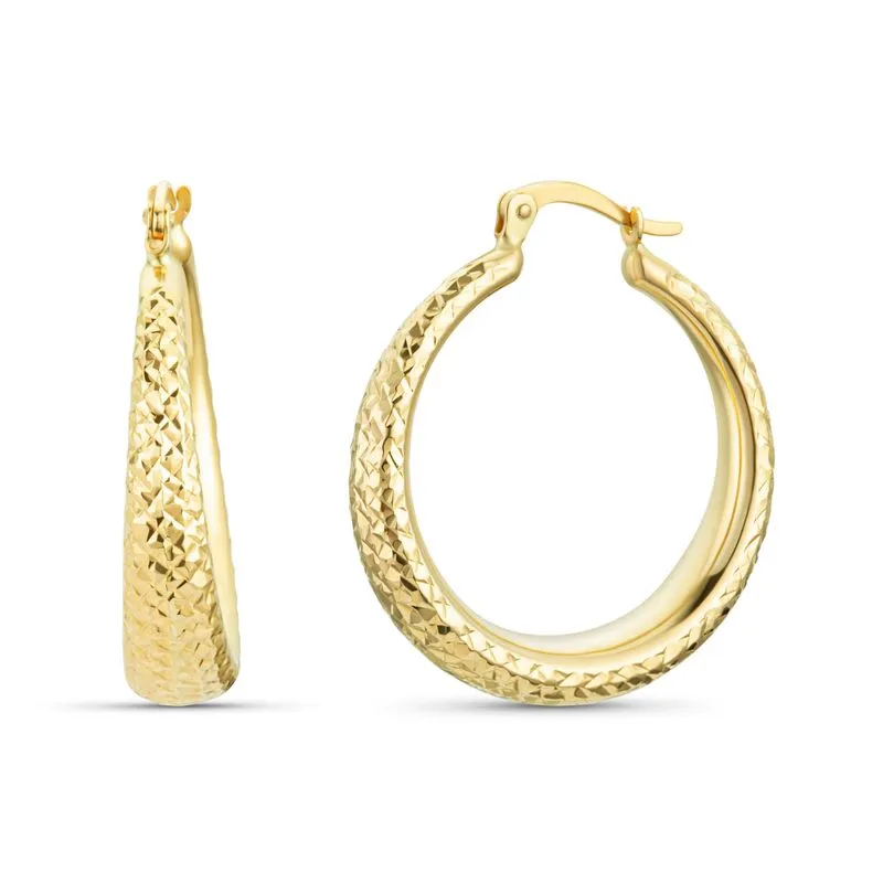 14K Gold Textured Hoop Earrings