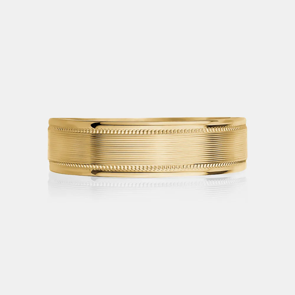 14K High Polished Multiple Lines with Milgrain Wedding Band