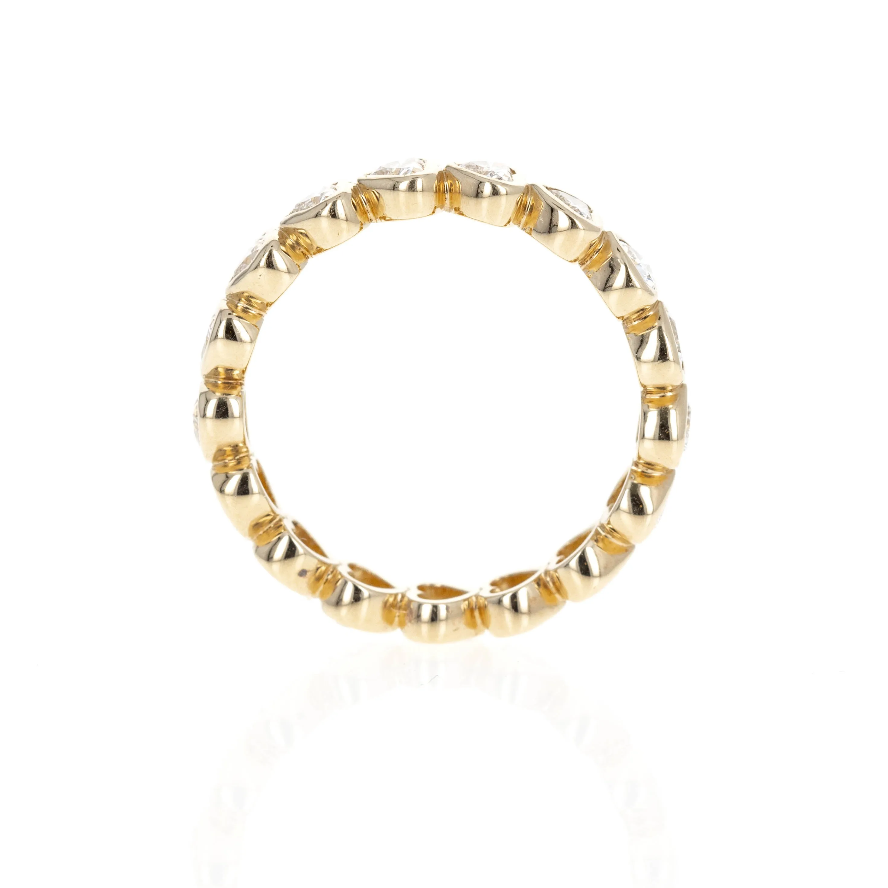 14K Yellow Gold 1.40 Carat Heart Shaped Diamond Bezel Eternity Band