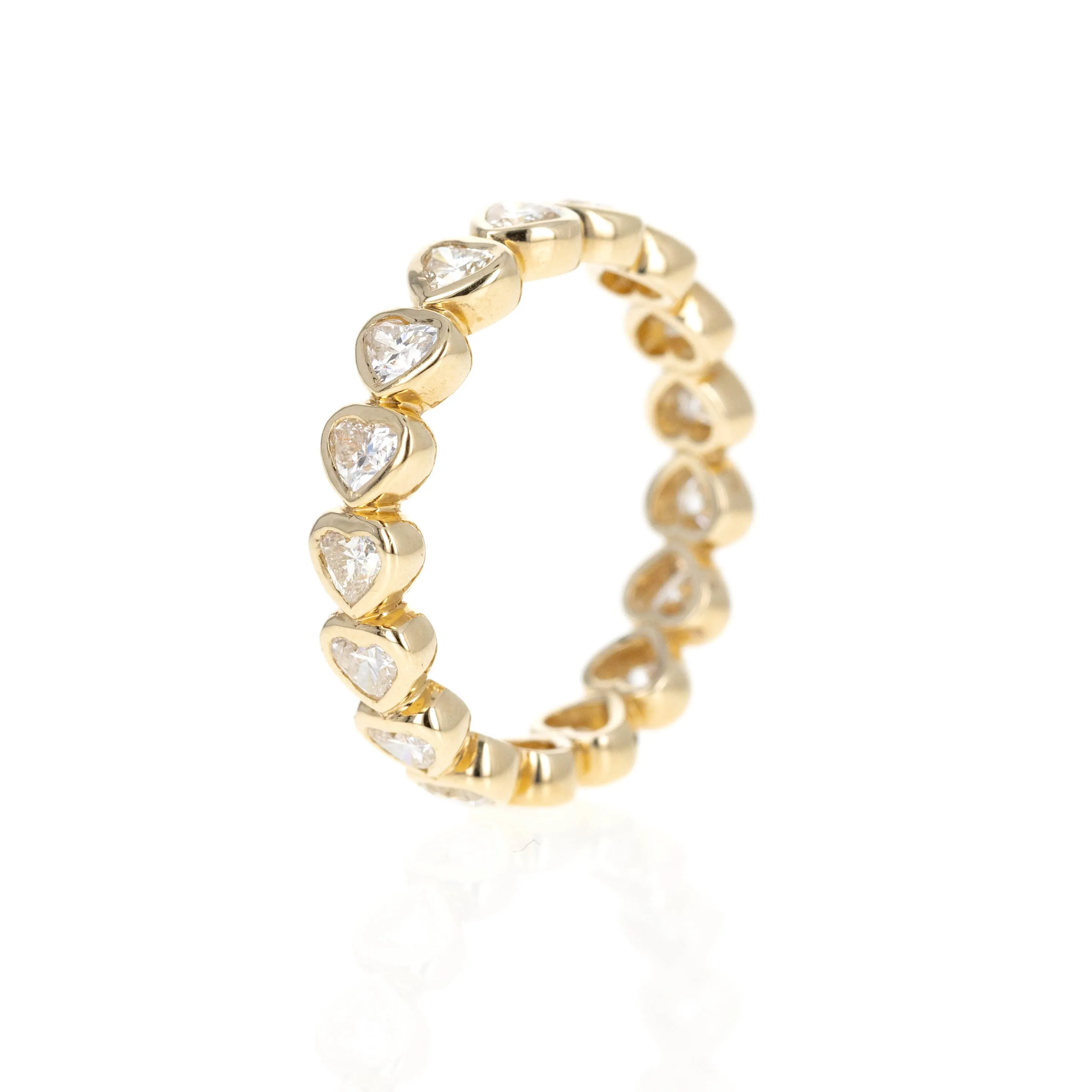 14K Yellow Gold 1.40 Carat Heart Shaped Diamond Bezel Eternity Band