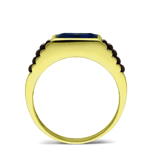 18K Yellow Gold Plated Men's Silver Sapphire Band Statement Ring