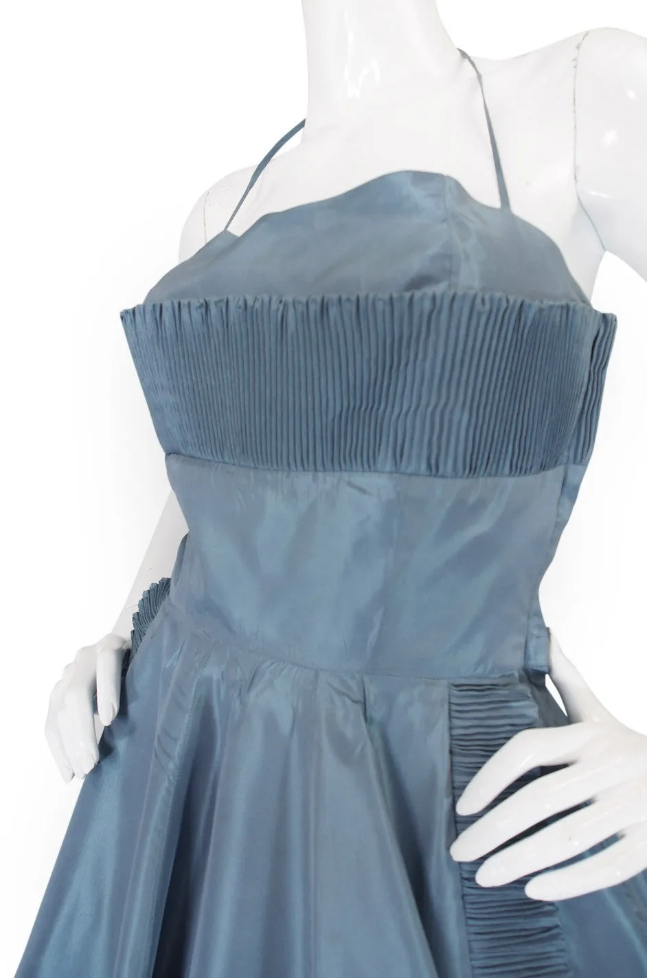 1950s Ice Blue Silk Taffeta Dress & Jacket