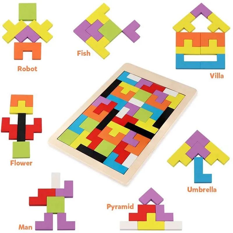 1PCS Wooden Jigsaw Puzzles Baby Toy Tangram Montessori Materials Educational Toys For Children Bricks Kids Learning Toys