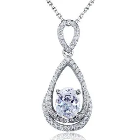 2 Carat Oval Cut Created Zirconia Sterling 925 Silver Pendant Necklace MXFN8017