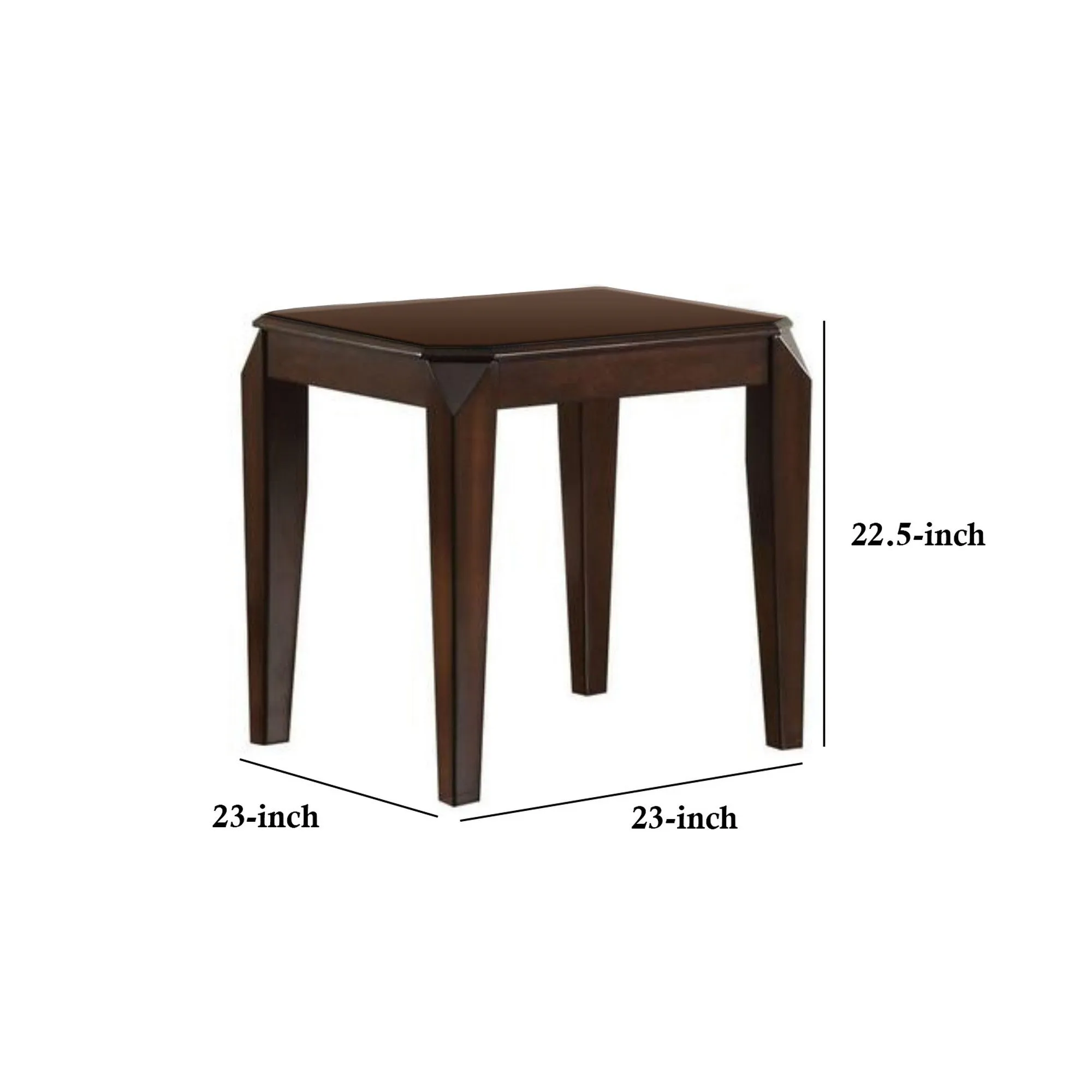 22.5 Inch Wood End Table With Beveled Tapered Legs, Brown By Benzara