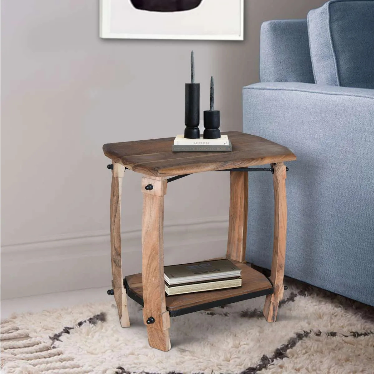 24 Inch Retro Rectangular Wooden End Side Accent Table With Bottom Shelf, Natural Brown By Benzara