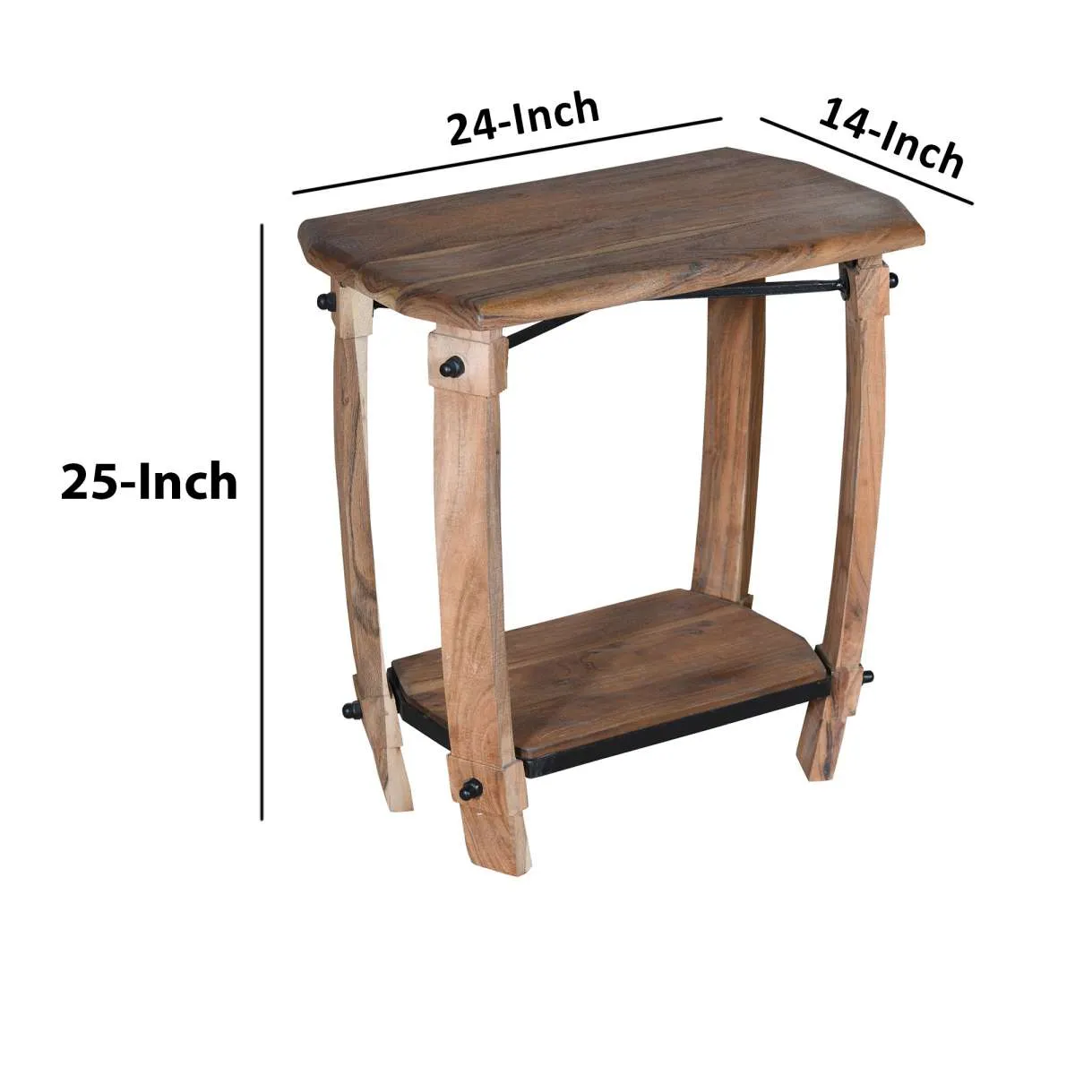 24 Inch Retro Rectangular Wooden End Side Accent Table With Bottom Shelf, Natural Brown By Benzara