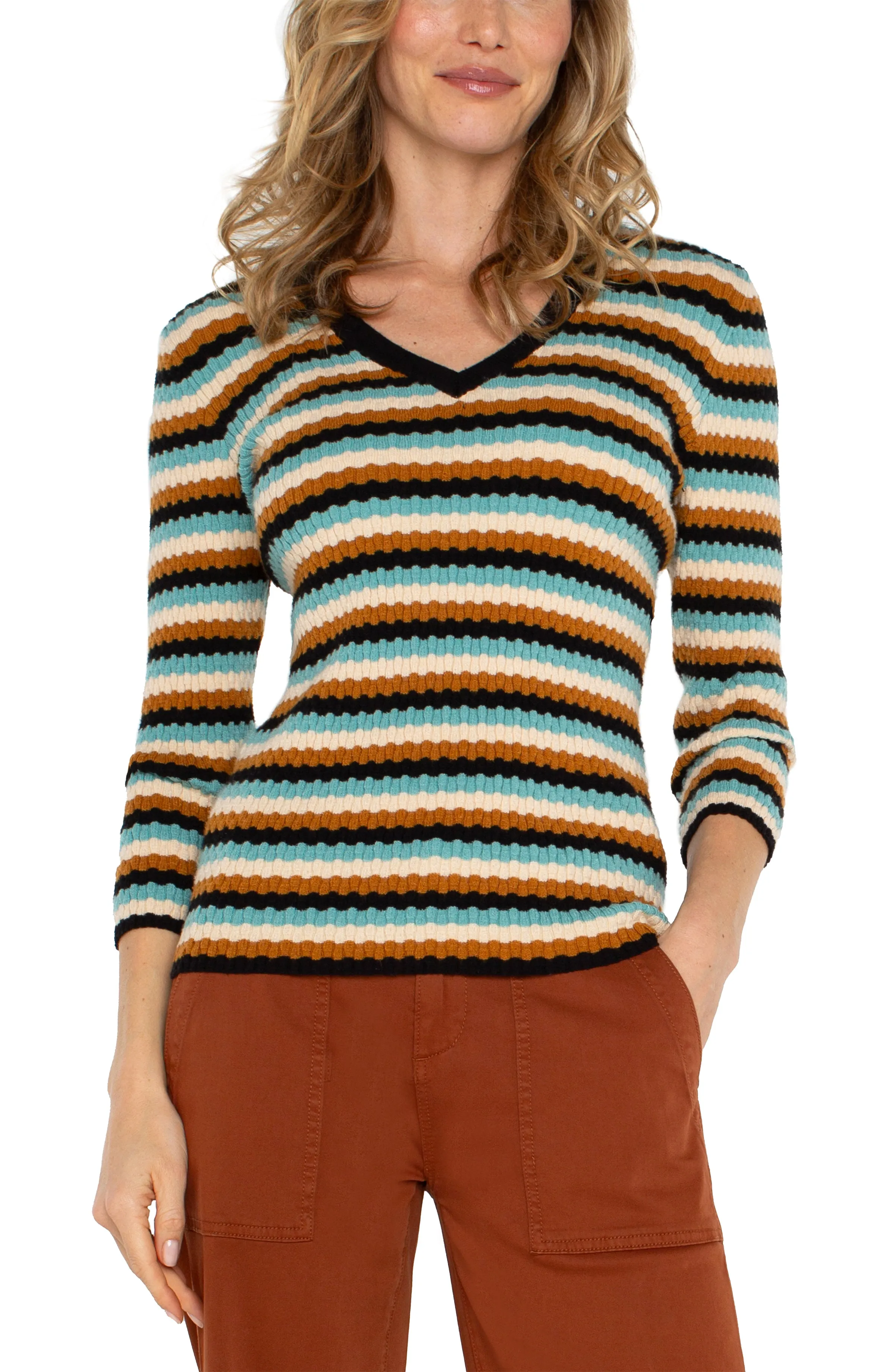 3/4 SLEEVE V-NECK SWEATER