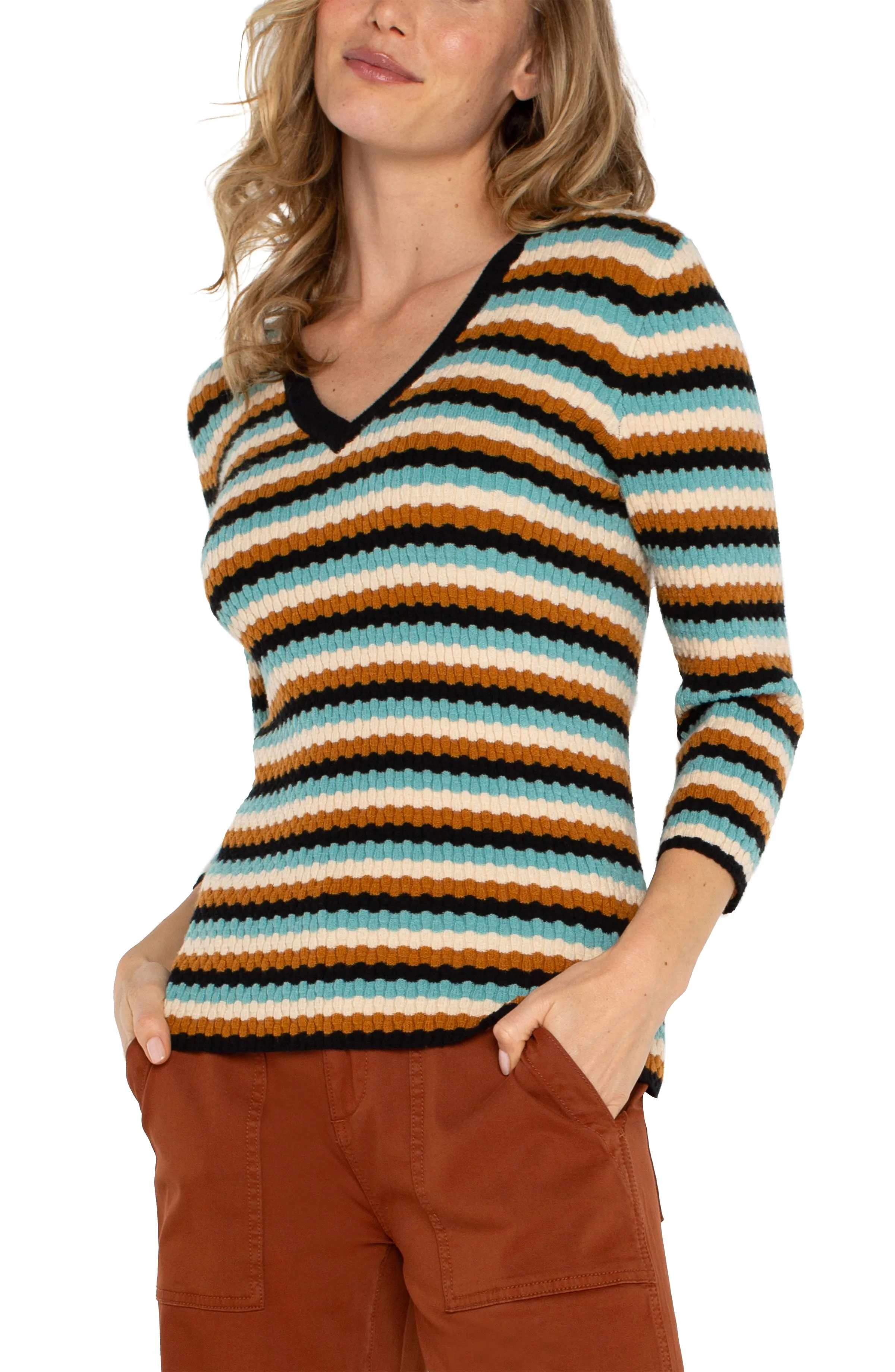 3/4 SLEEVE V-NECK SWEATER