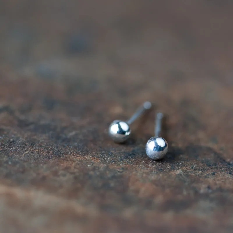 3mm Simple Silver Ball Stud Earrings