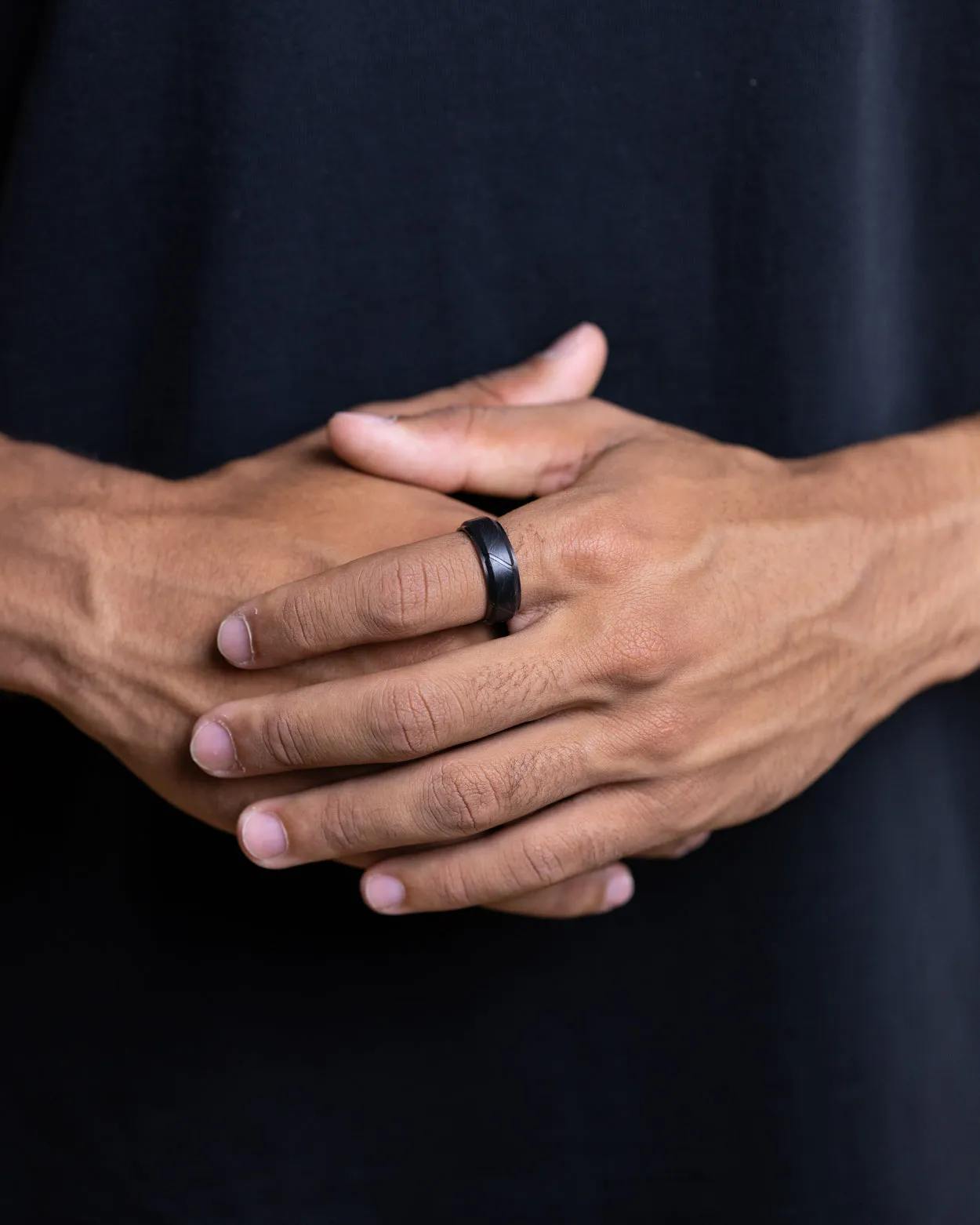 8mm Black titanium ring with Forged Carbon finish