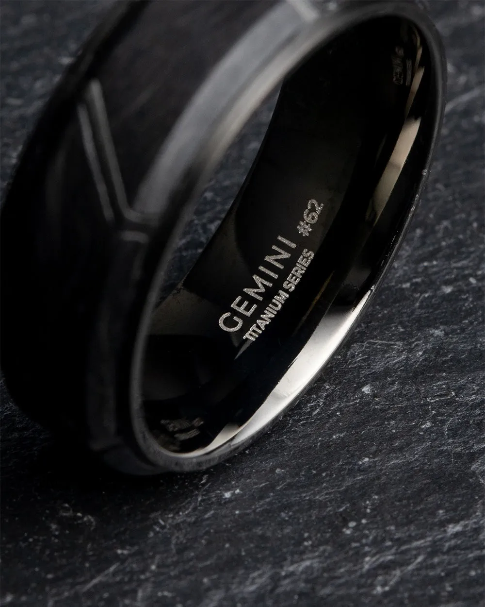 8mm Black titanium ring with Forged Carbon finish