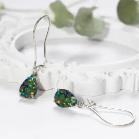 925 Silver Black Opal Drop Earrings - October Birthstone, 7X10mm Vintage Gift