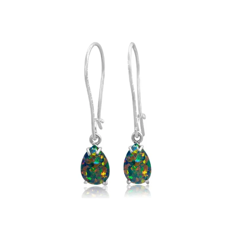 925 Silver Black Opal Drop Earrings - October Birthstone, 7X10mm Vintage Gift