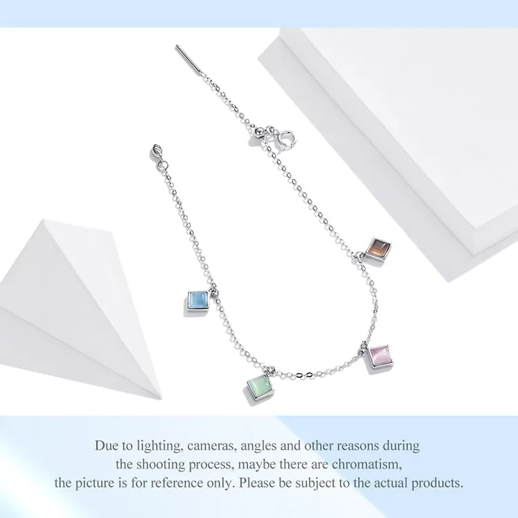 925 Sterling Silver Geometry Zircon Square Opal Stone Bracelet for Women