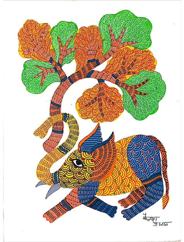 A Kaleidoscope of Splendor: Celebrating Gond Art's Vibrancy and Symbolism Gond Painting by Kailash Pradhan