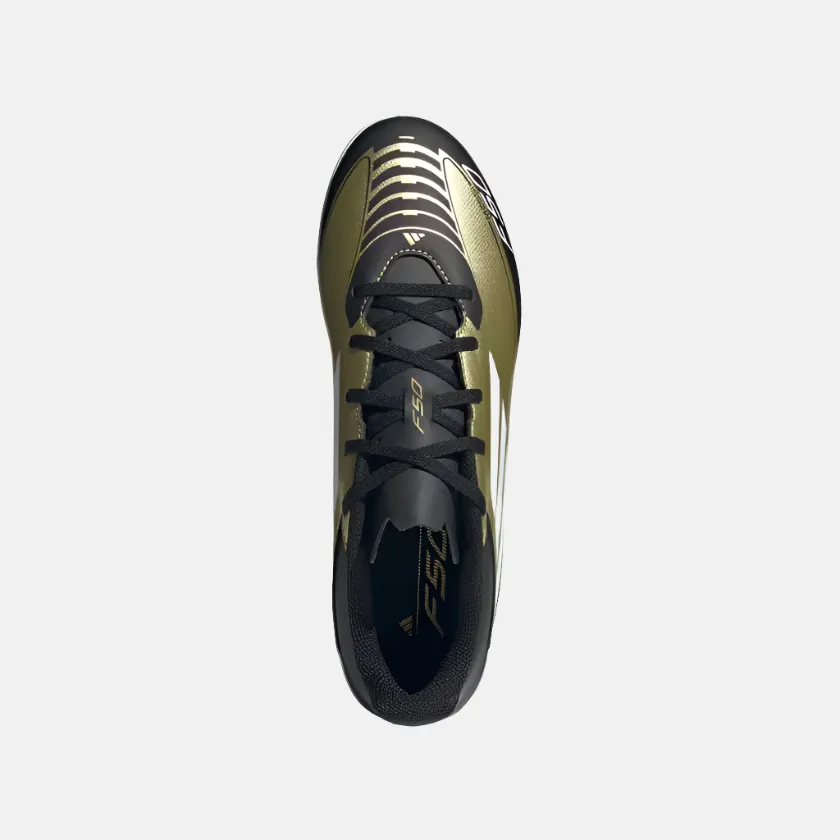 Adidas F50 Club Messi Unisex Turf Football Shoes -Gold Metallic/Cloud White/Core Black