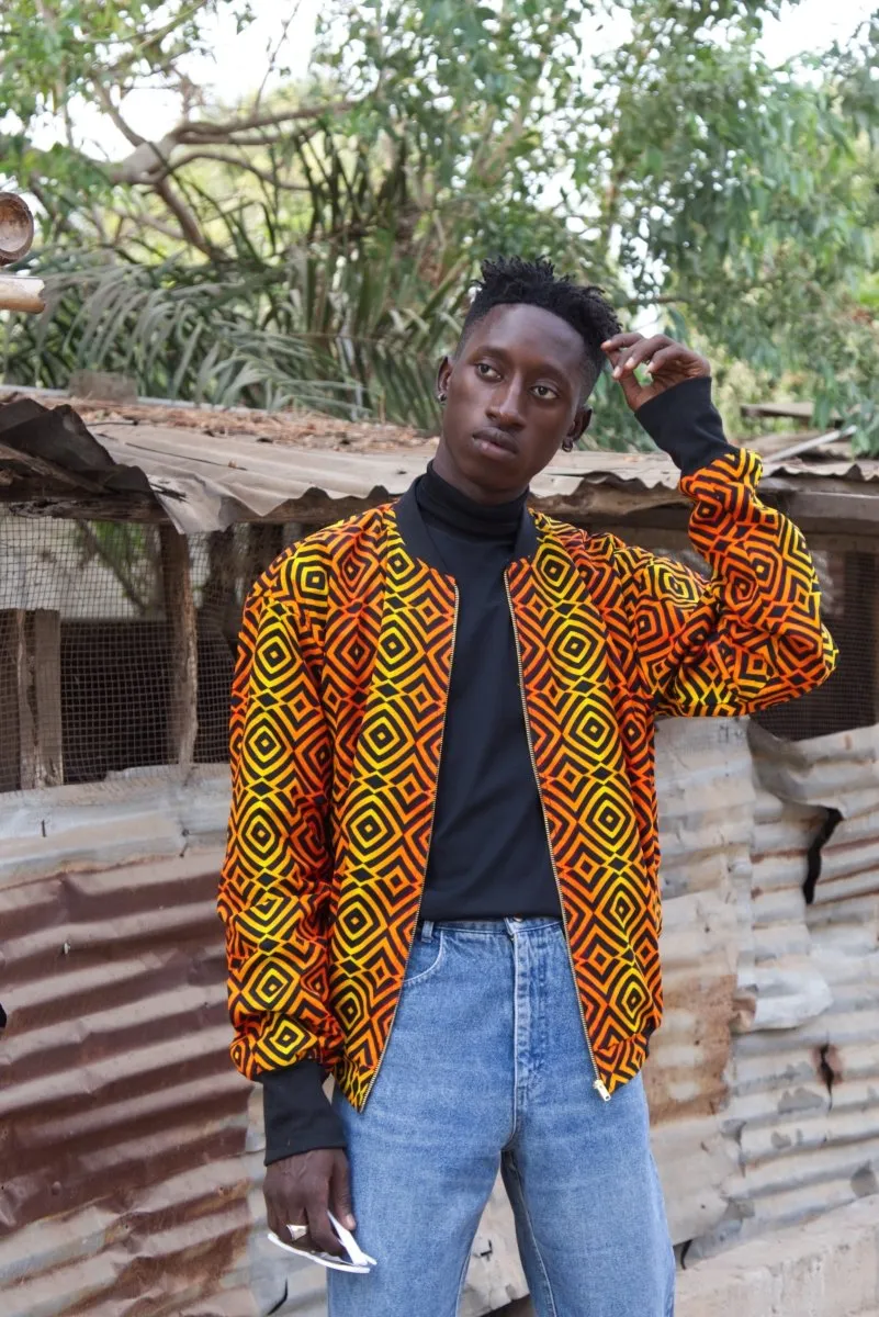 African Bomber Jacket In Electric Orange