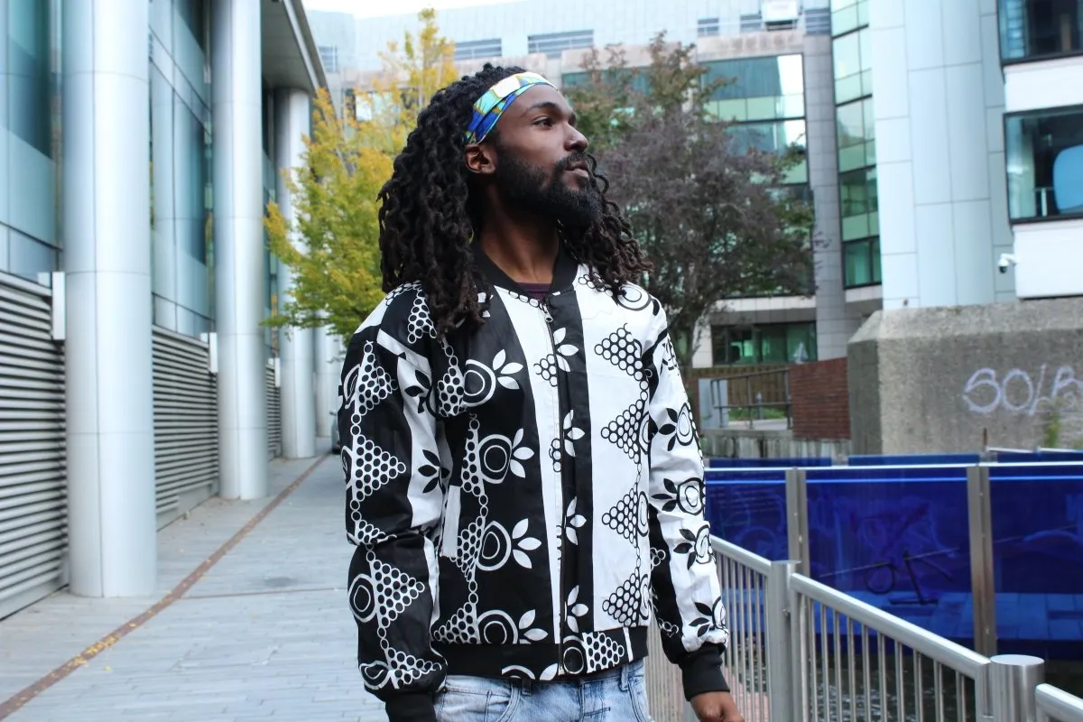 African Bomber Jacket In White & Black