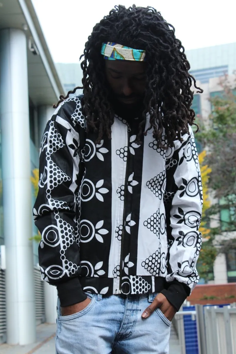 African Bomber Jacket In White & Black