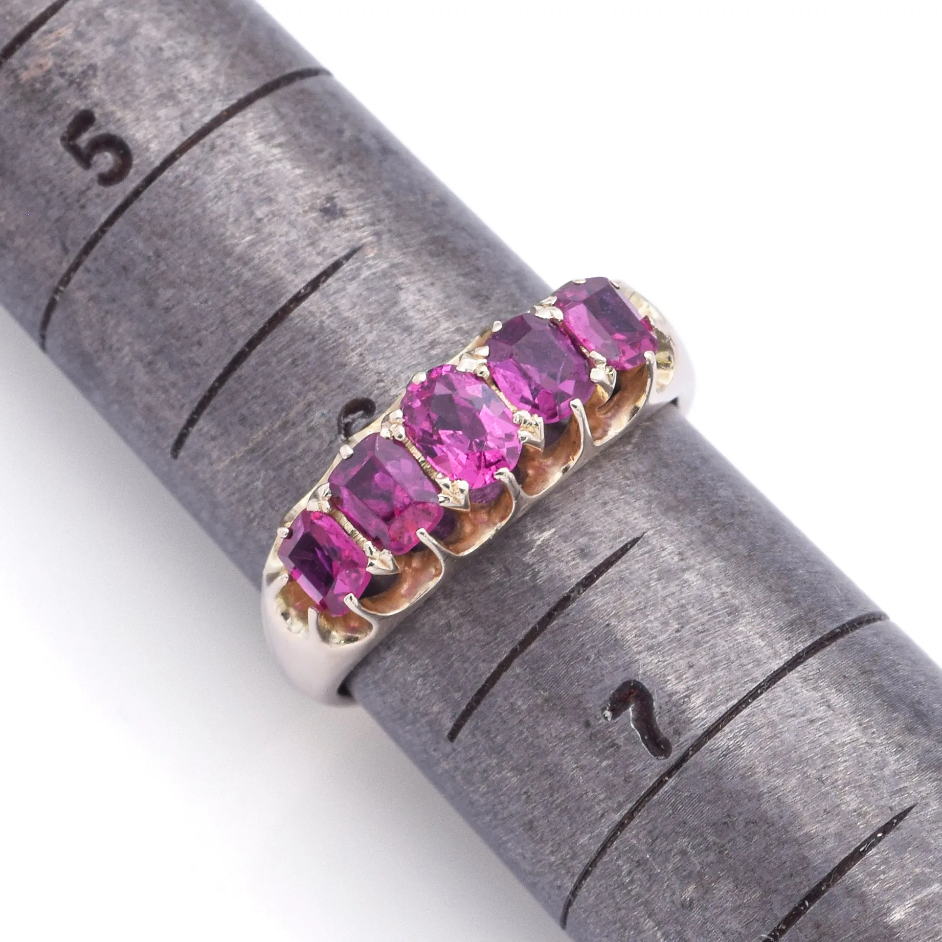 Antique 10K Yellow Gold Ruby and Spinel Band Ring Size 6