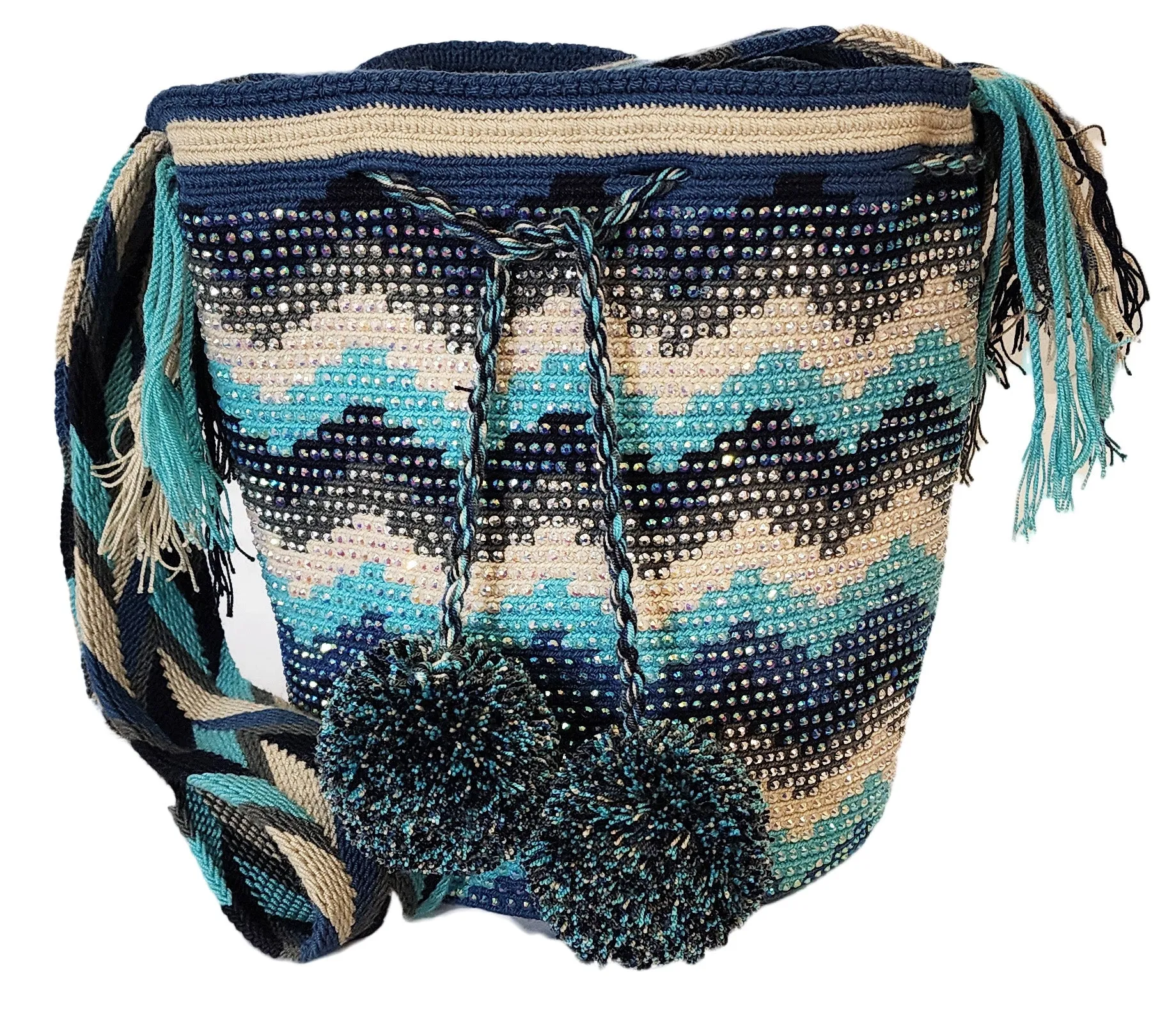 Aviana Handmade Crochet Wayuu Mochila Bag with Crystals