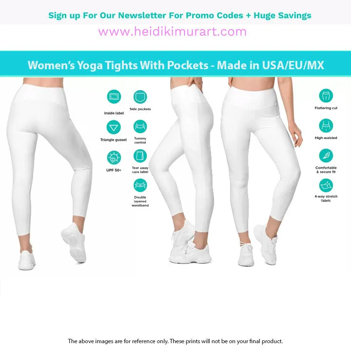 Baby Pink Color Women's Tights, Women's 7/8 Leggings With 2 Side Pockets - Made in USA/EU/MX