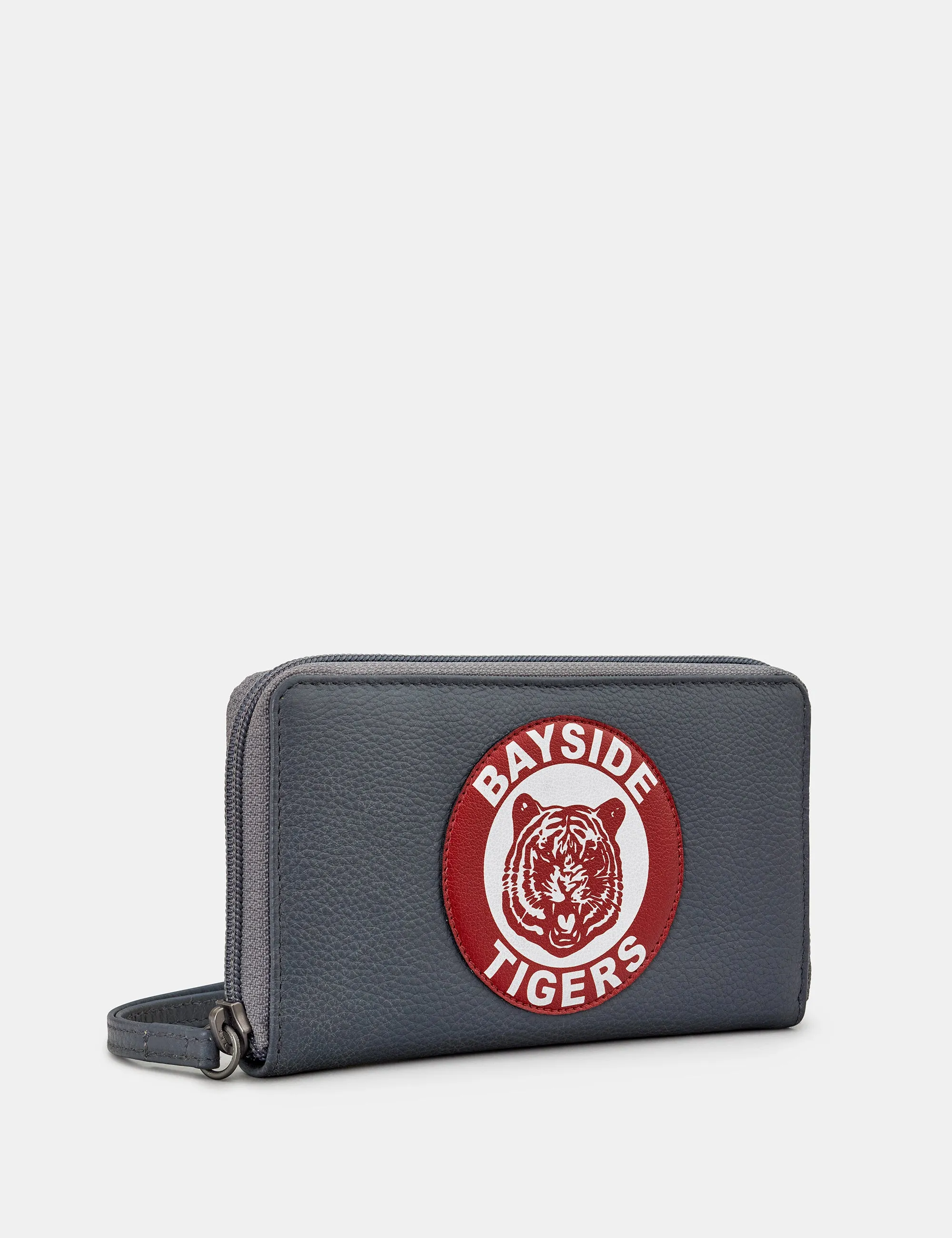 Bayside Tigers Grey Leather Zip Around Purse With Wrist Strap