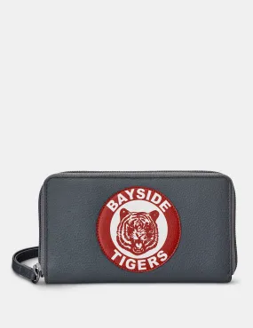 Bayside Tigers Grey Leather Zip Around Purse With Wrist Strap