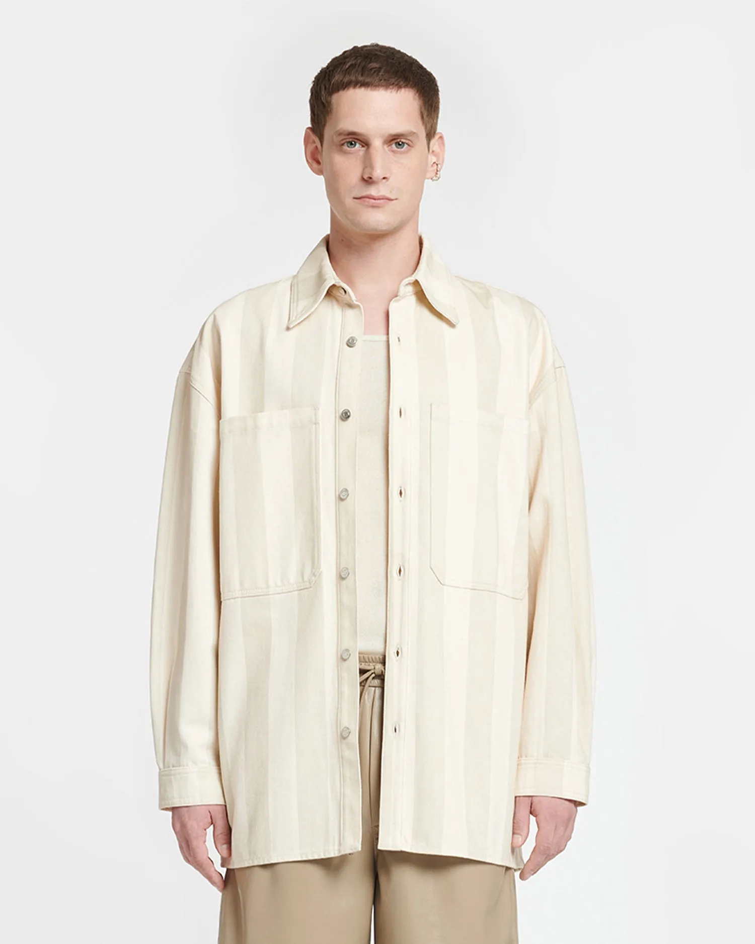 Beaux - Striped Denim Long-Sleeve Shirt - Creme