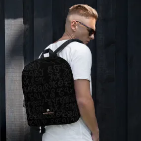 Black Calligraphy Backpack, Unisex Water Resistant Unisex Modern Backpack-Made in USA