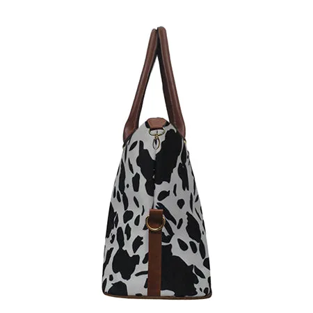 Black Cow With Leopard Faux Fur Weekender Bag