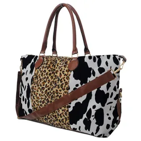 Black Cow With Leopard Faux Fur Weekender Bag