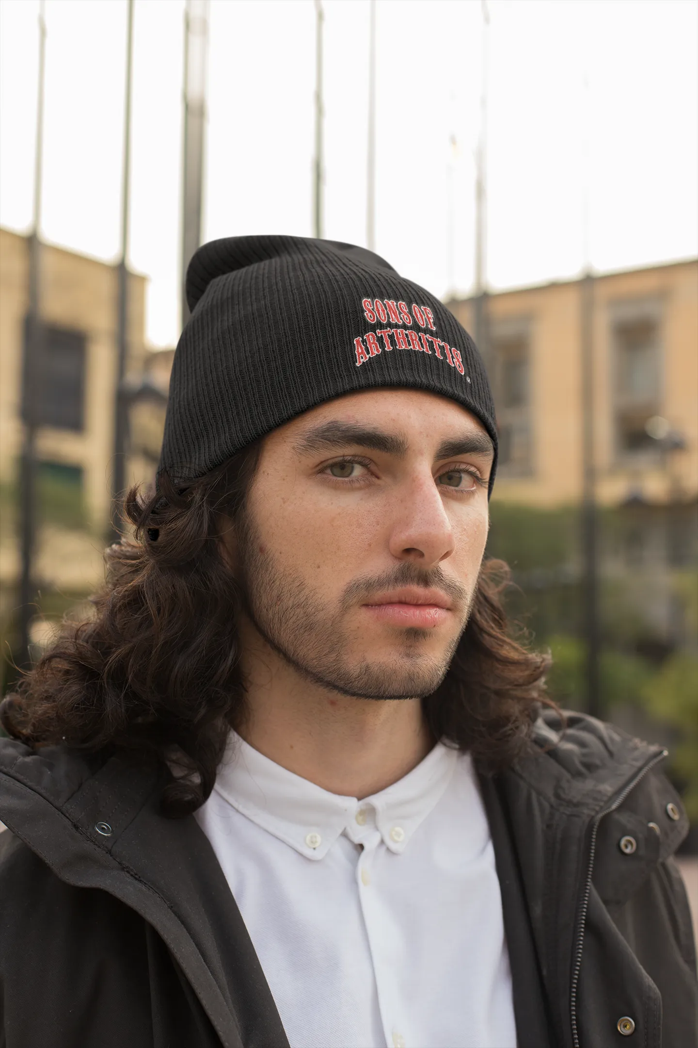 Black Embroidered Beanie