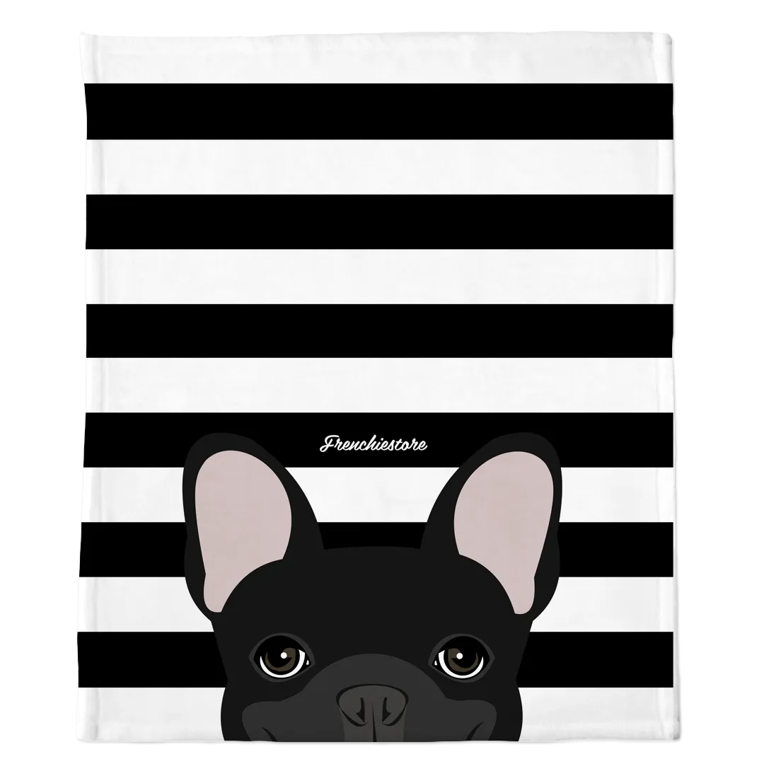 Black French Bulldog on Black Stripes | Frenchie Blanket