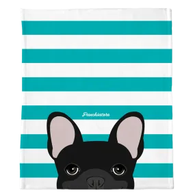 Black French Bulldog on Teal Stripes | Frenchie Blanket