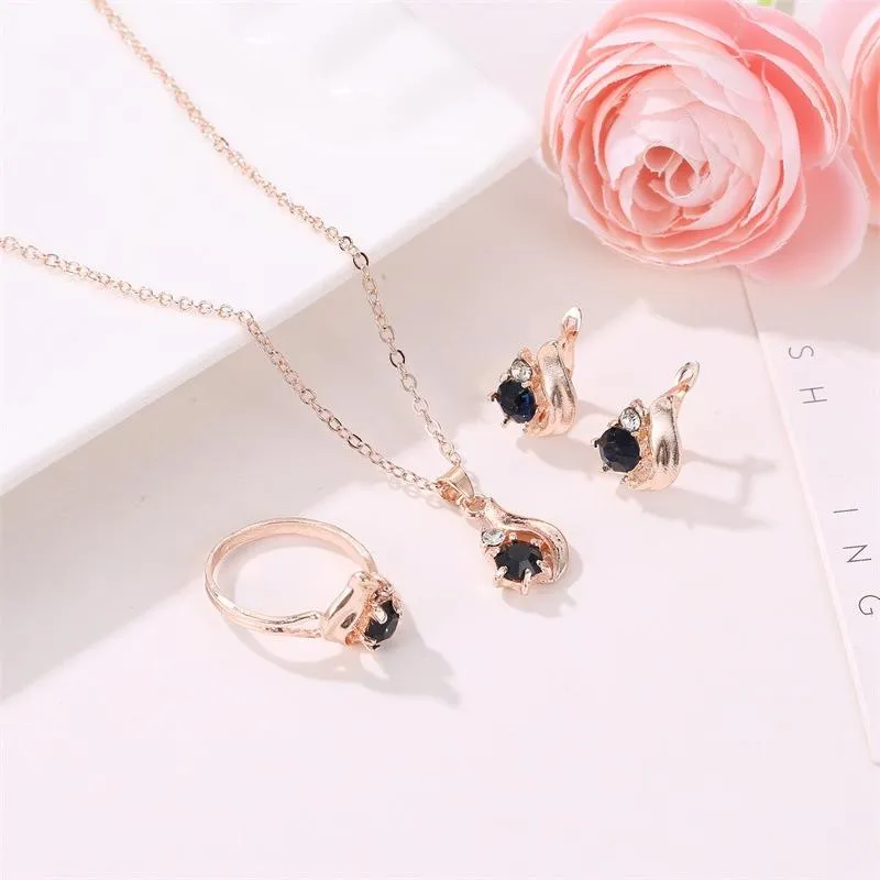 Black Onyx Elegant Rose Gold Jewelry Set