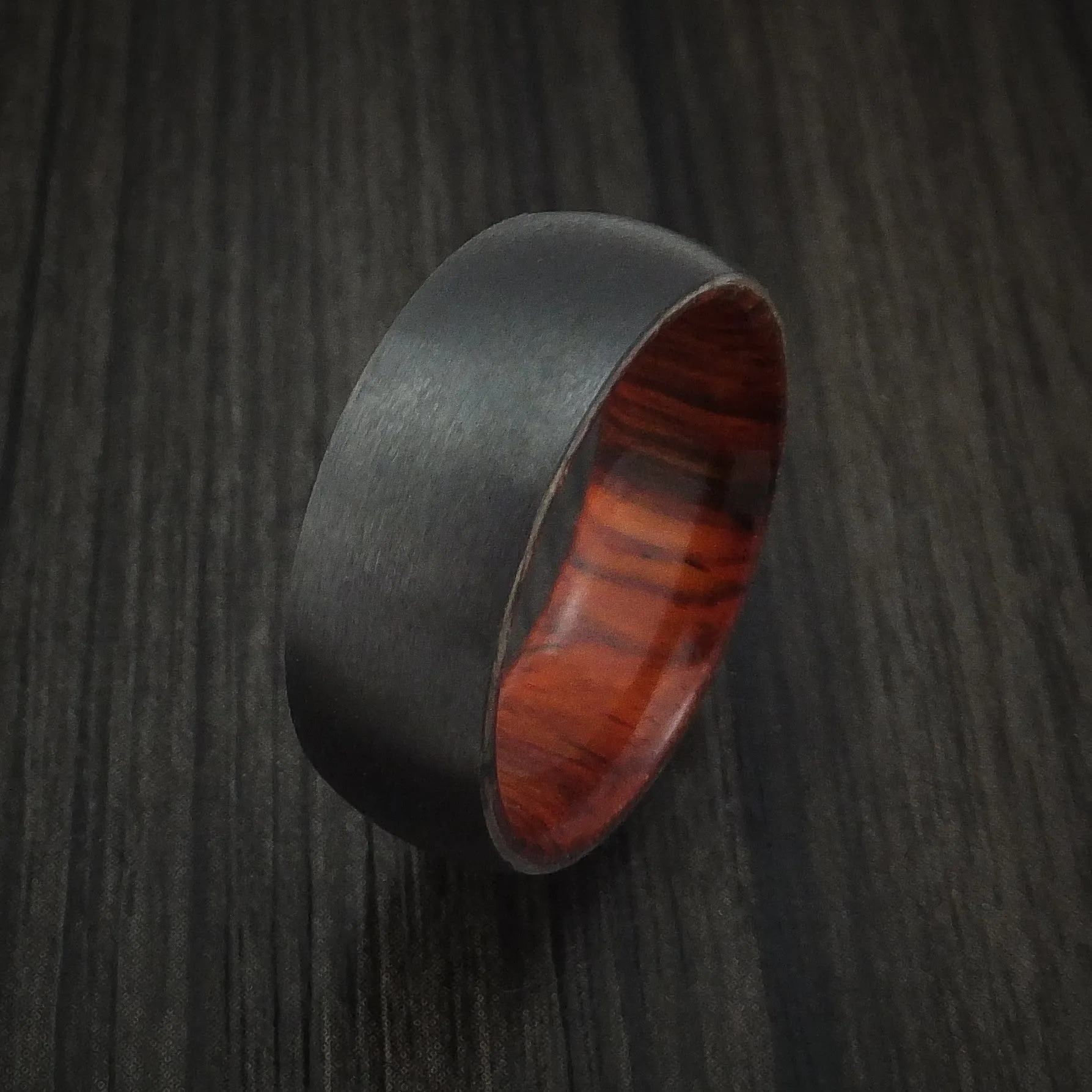 Black Zirconium and Hardwood Sleeve Men's Ring Custom Made