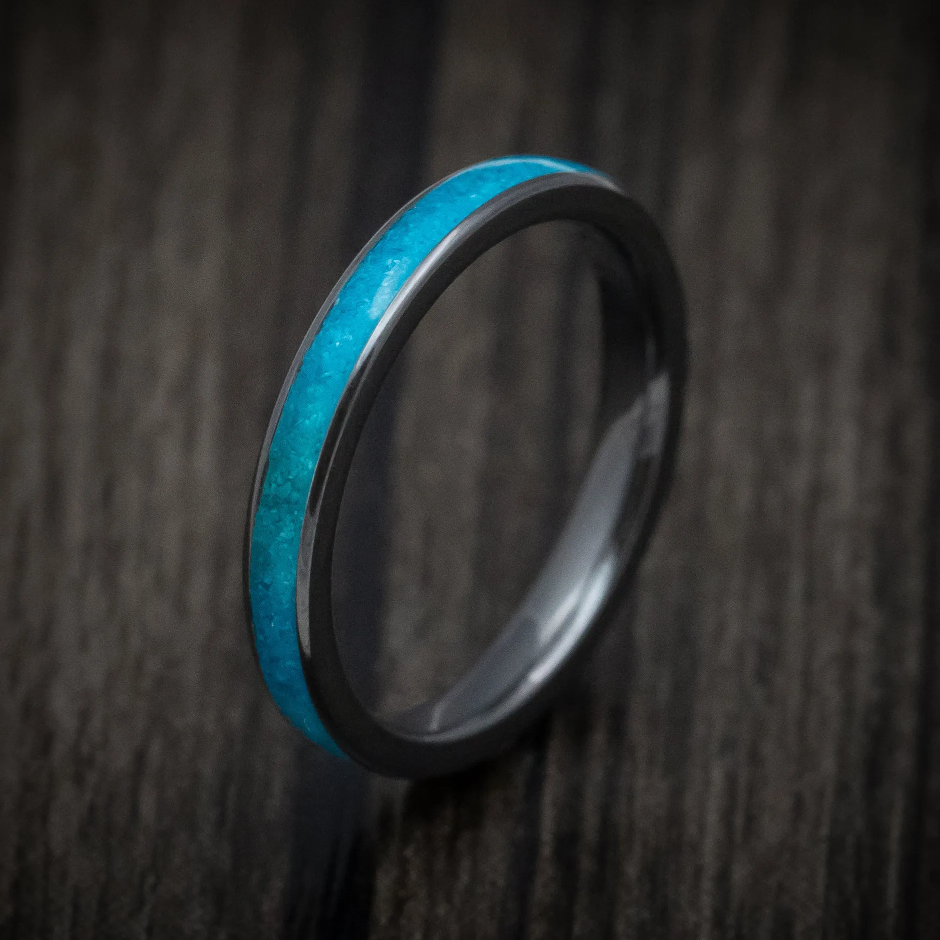 Black Zirconium and Turquoise Men's Ring Custom Made