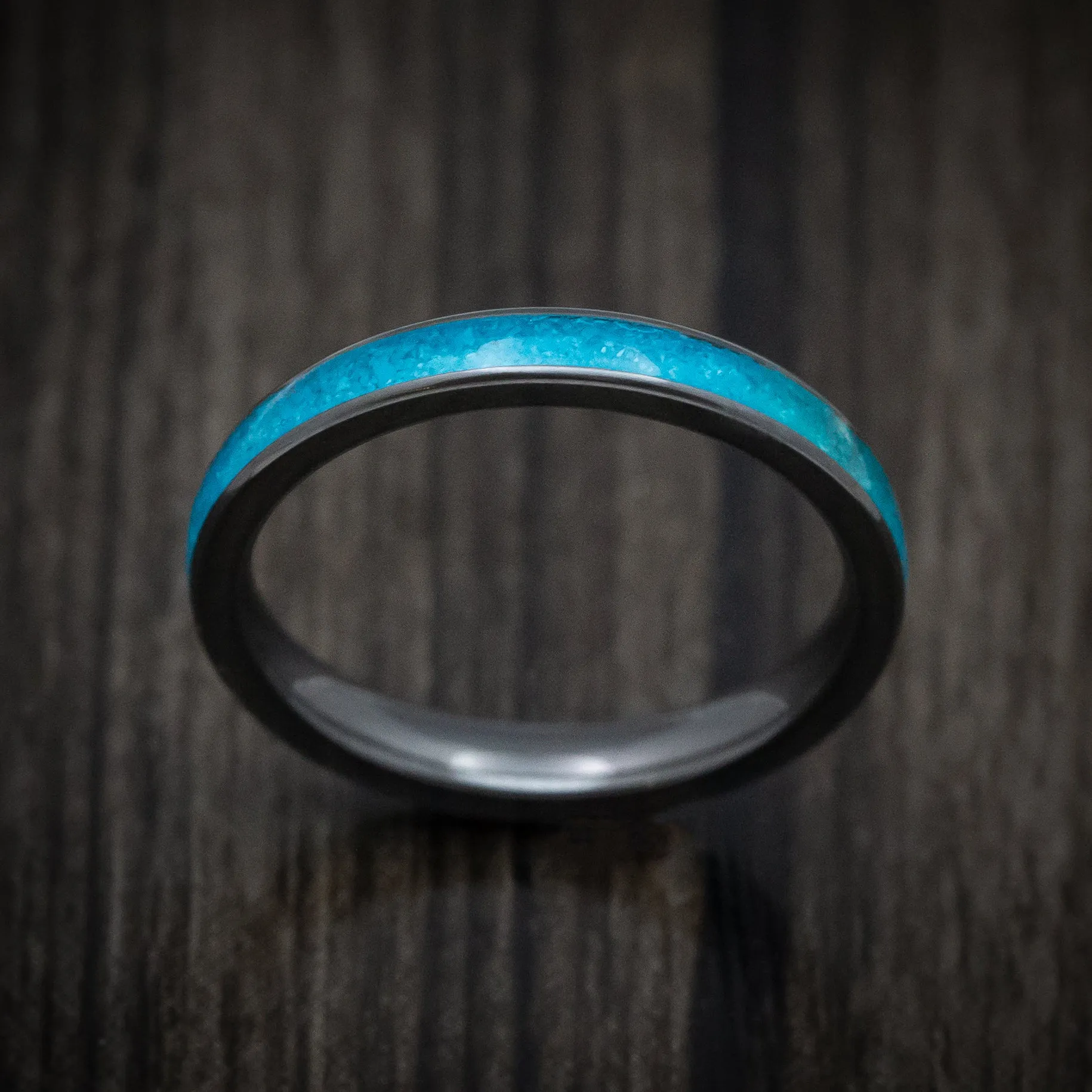 Black Zirconium and Turquoise Men's Ring Custom Made