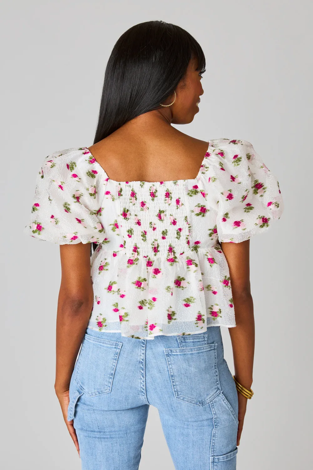 Blakely Peplum Short Sleeve Top - Calla Lily