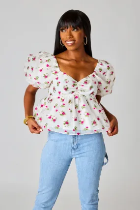 Blakely Peplum Short Sleeve Top - Calla Lily