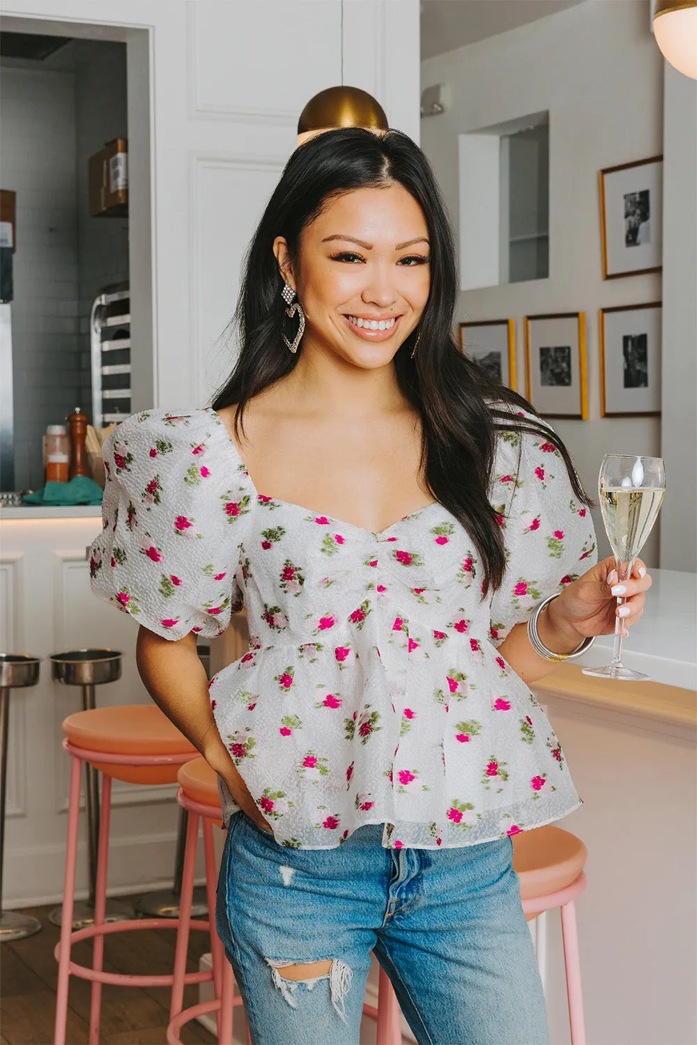 Blakely Peplum Short Sleeve Top - Calla Lily