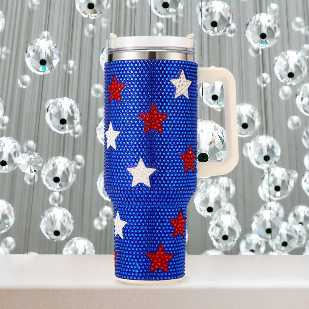 Bling Studded Star USA Flag 40oz Stainless Steel Tumbler