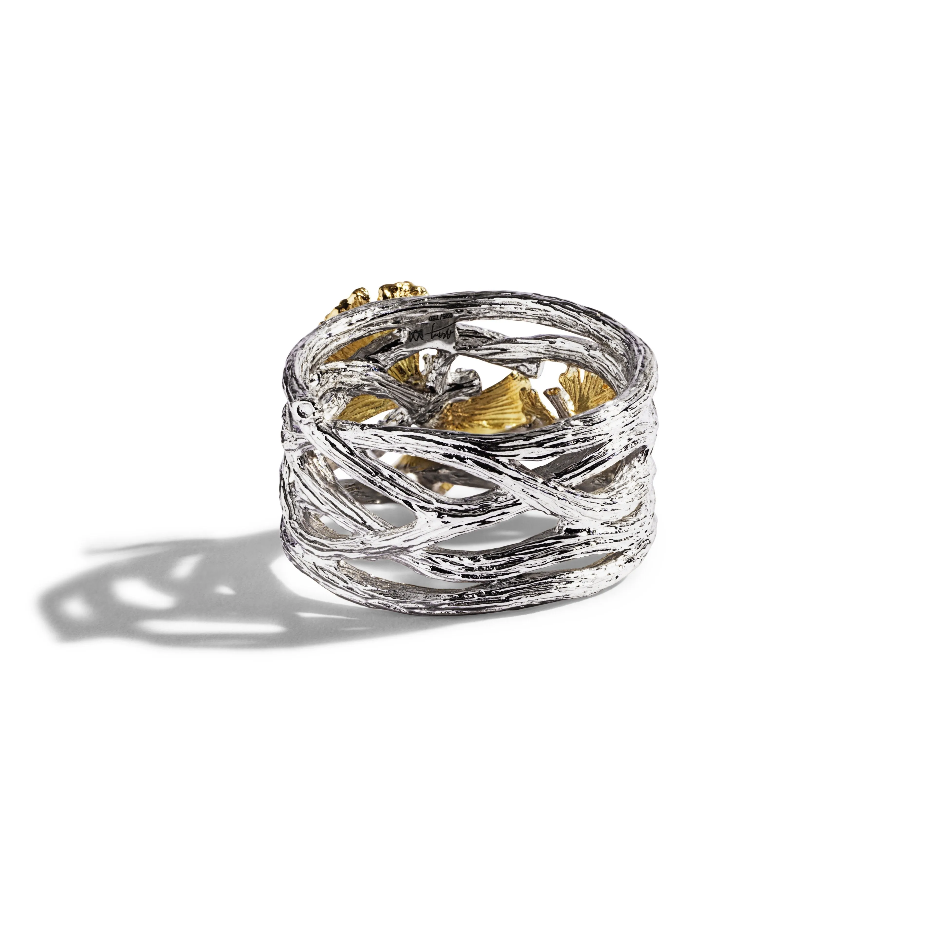 Butterfly Ginkgo Cuff Ring with Diamonds